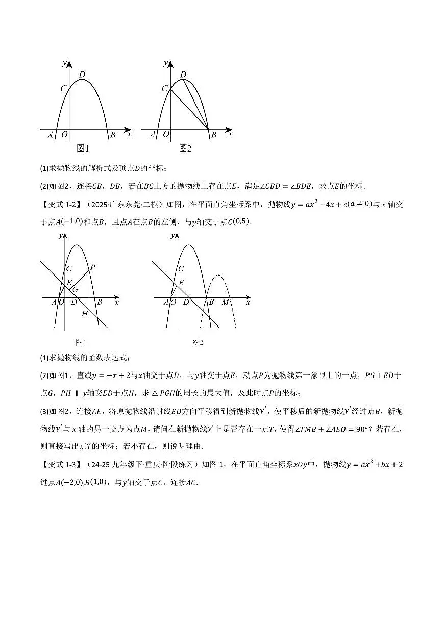 专题04 二次函数中的存在性问题(专项训练)(原卷版)第2页