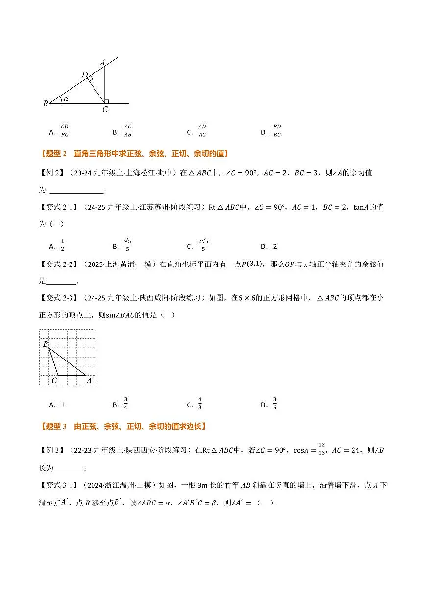专题2.1 锐角的三角比(讲义)(原卷版)第3页