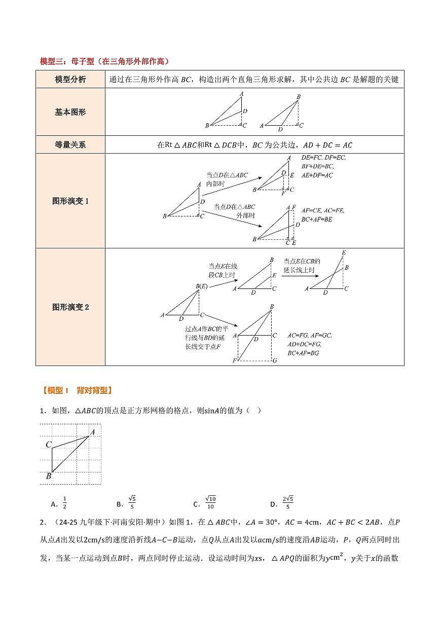 专题02 解直角三角形的三大模型(30题)(专项训练)(原卷版)第2页