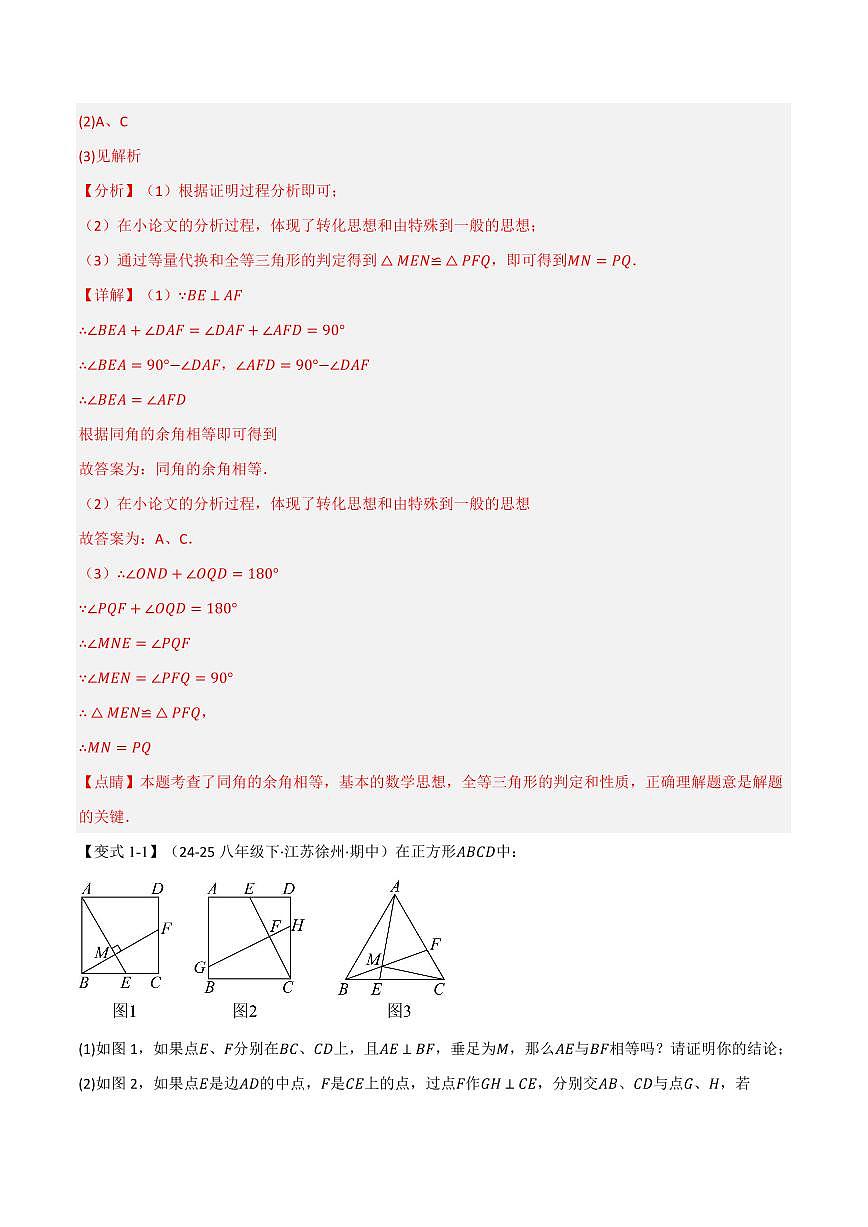 专题04 正方形中的模型、长度关系、路径问题(专项训练)(解析版)第3页