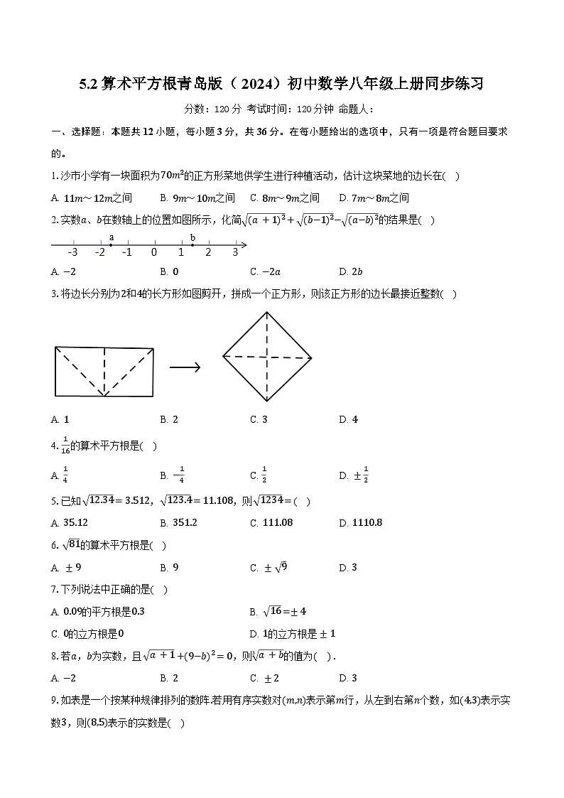 5.2算术平方根 青岛版(2024)初中数学八年级上册同步练习(含详细答案解析)第1页
