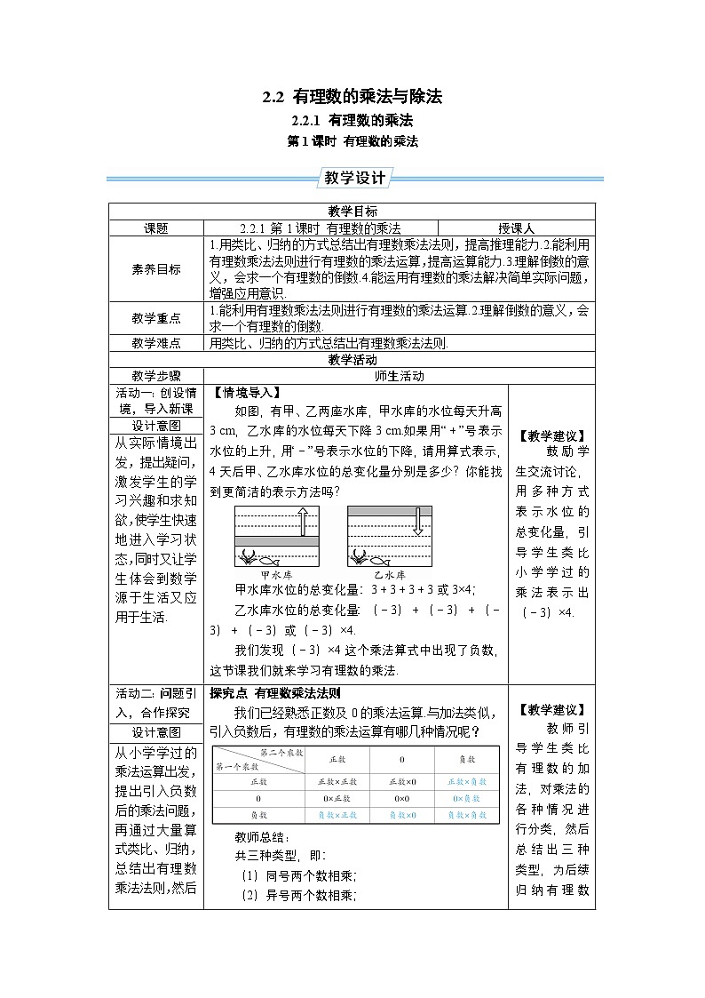 2.2.1 第1课时 有理数的乘法 人教版(2024)七年级上册数学教案第1页