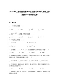 2025年江苏省无锡市天一实验学校中考九年级上学期数学一模模拟试卷（含答案解析）