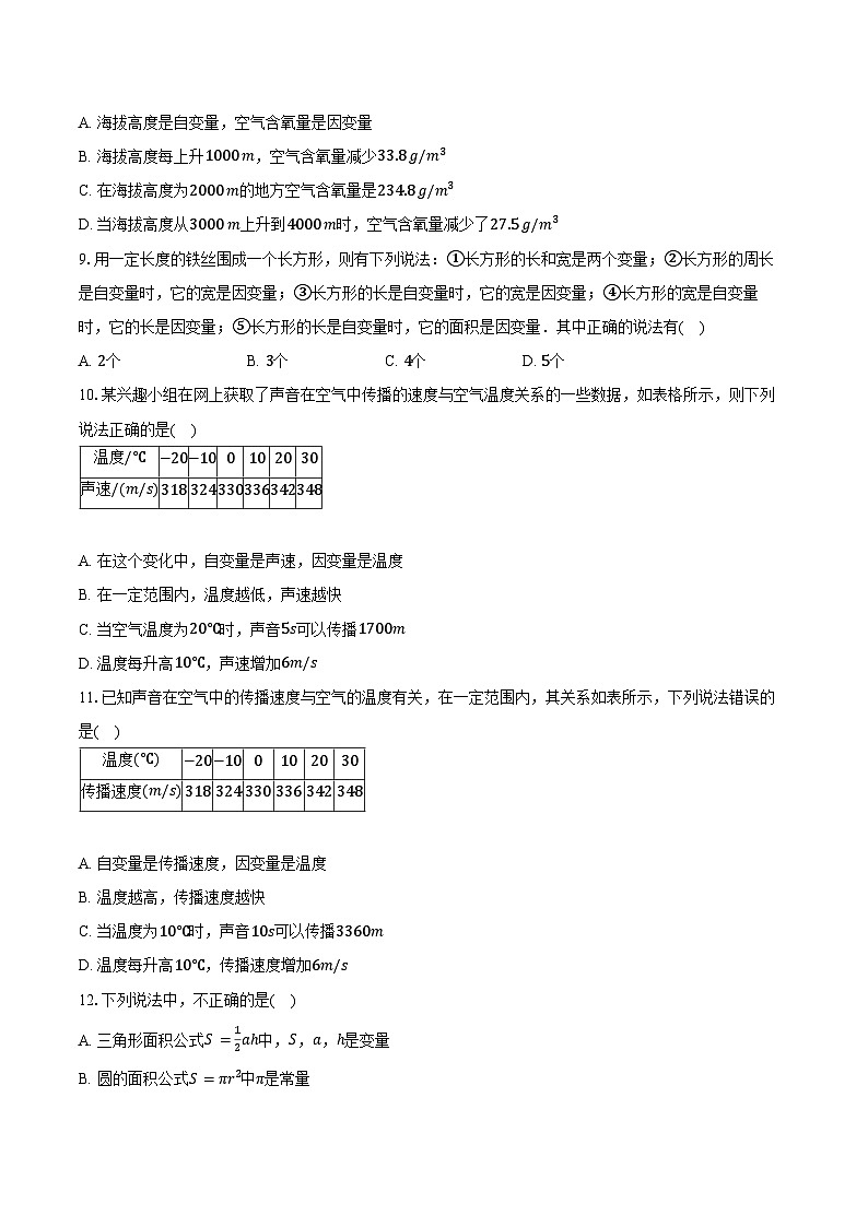 3.4生活中的常量与变量 青岛版(2024)初中数学七年级上册同步练习(含详细答案解析)第3页