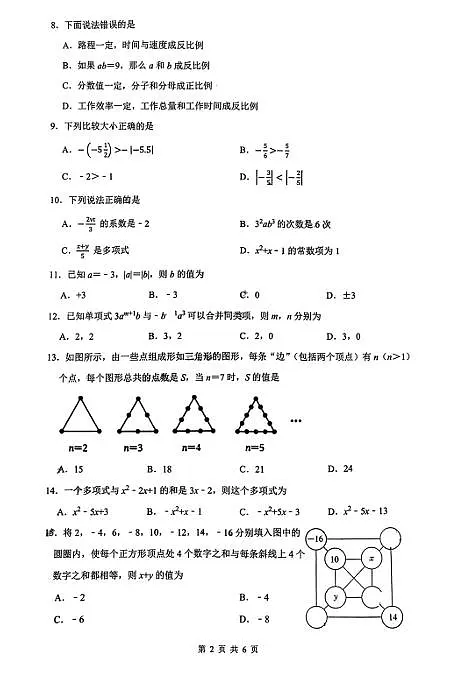 2024--2025云南昆明市七年级数学上册期中考试数学试卷(无答案)第2页