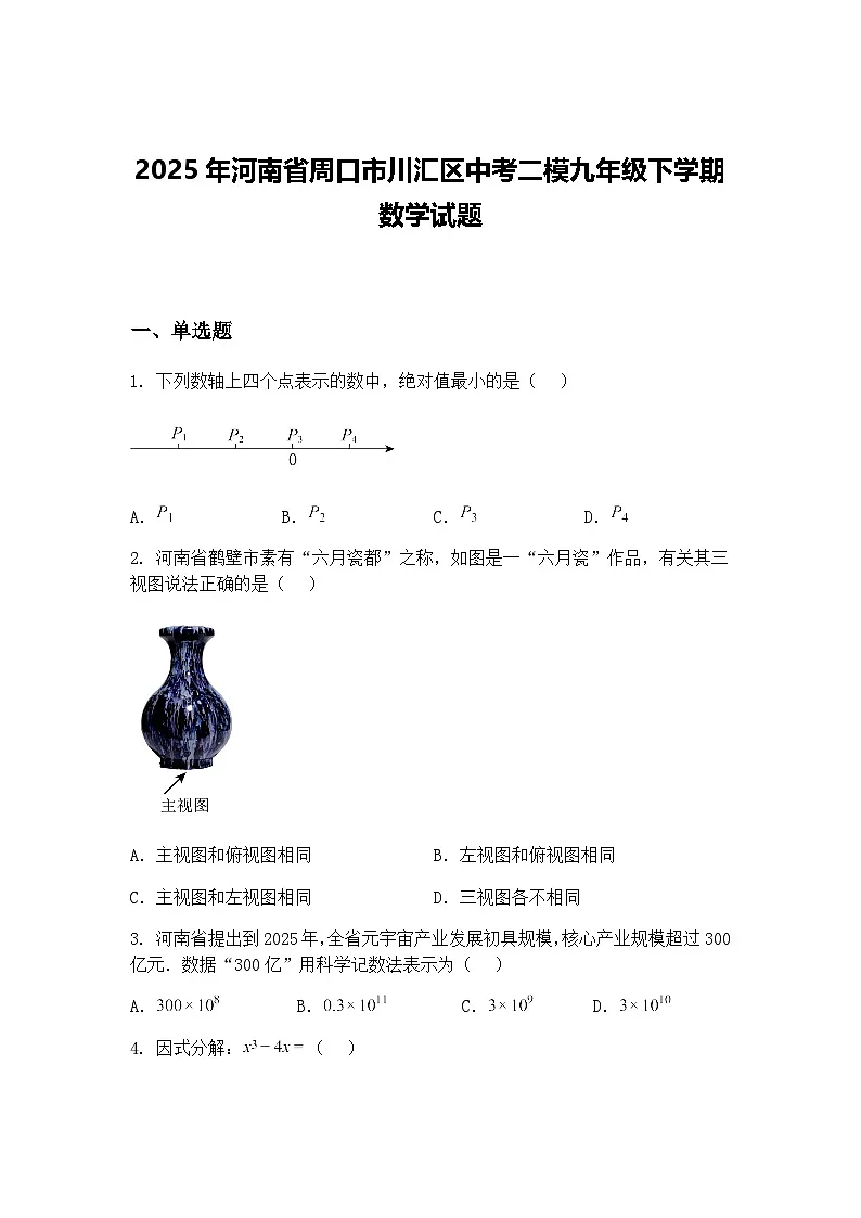 2025年河南省周口市川汇区中考二模九年级下学期数学试题(含答案解析)第1页