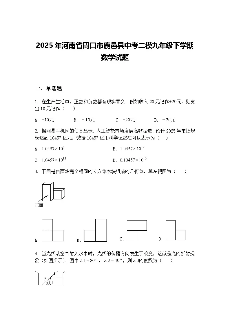 2025年河南省周口市鹿邑县中考二模九年级下学期数学试题(含答案解析)第1页