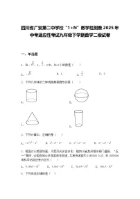 四川省广安第二中学校“1+N”教学检测暨2025年中考适应性考试九年级下学期数学二模试卷（含答案解析）
