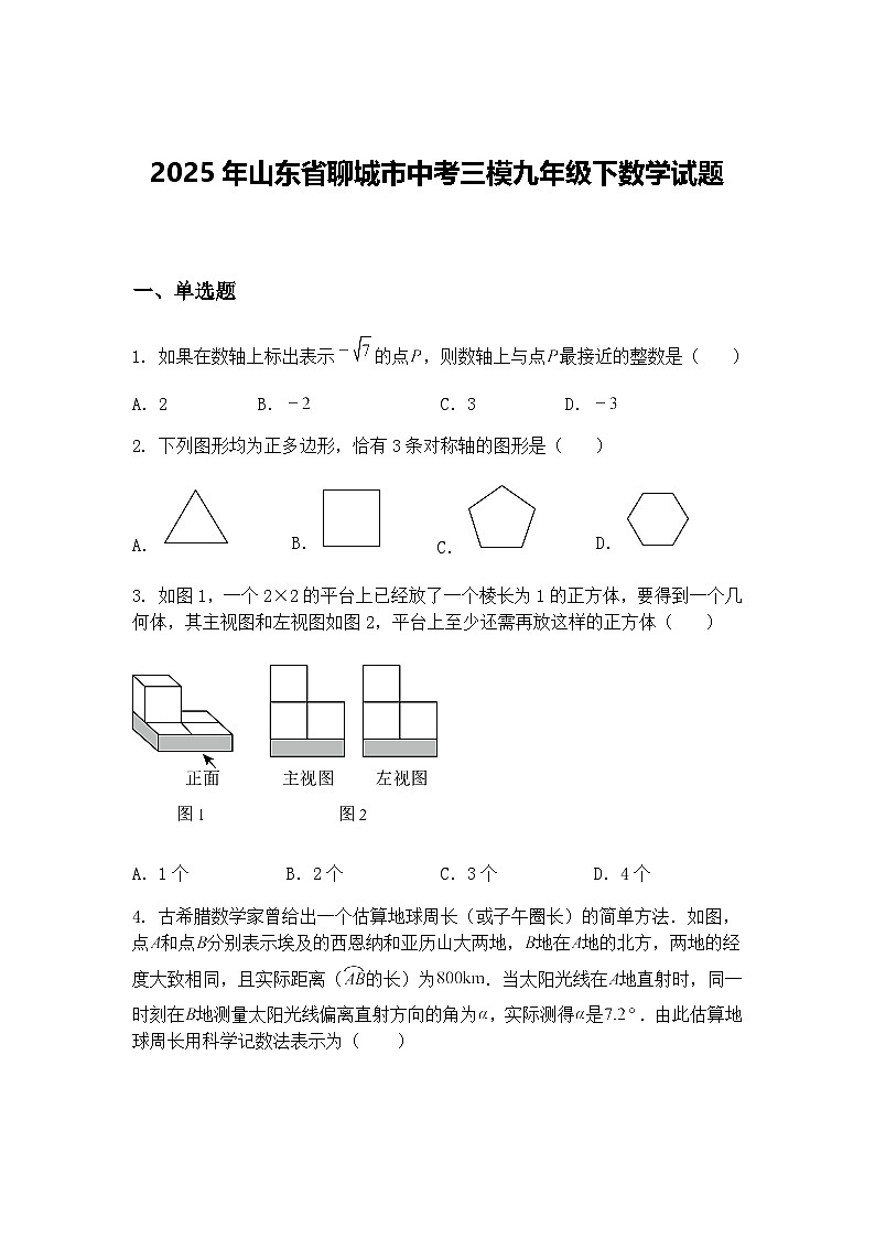 2025年山东省聊城市中考三模九年级下数学试题(含答案解析)第1页