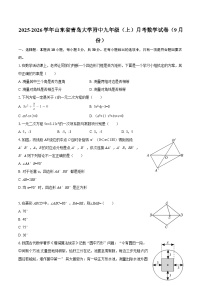 2025-2026学年山东省青岛大学附中九年级（上）月考数学试卷（9月份）-自定义类型