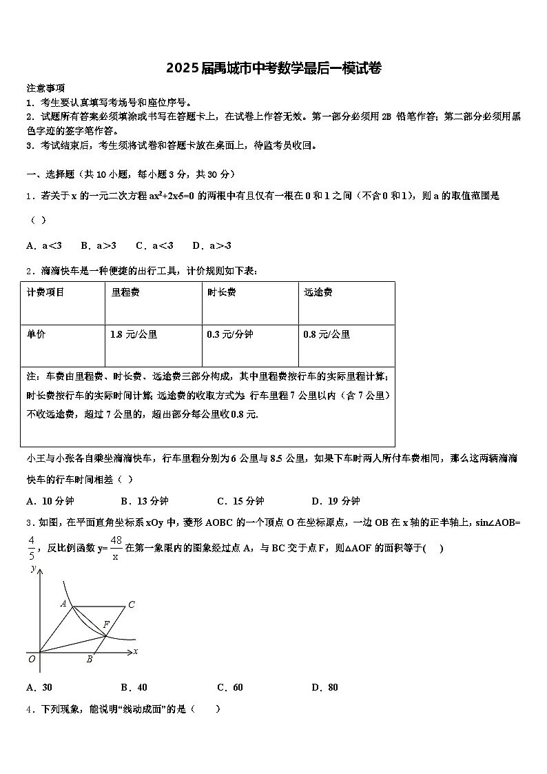 2025届禹城市中考数学最后一模试卷含解析第1页