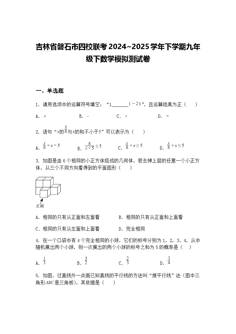 吉林省磐石市四校联考2024~2025学年下学期九年级下数学模拟测试卷(含答案解析)第1页