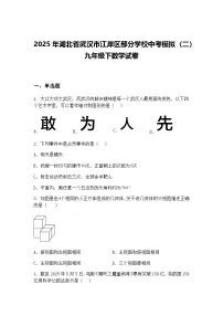 2025年湖北省武汉市江岸区部分学校中考模拟（二）九年级下数学试卷（含答案解析）