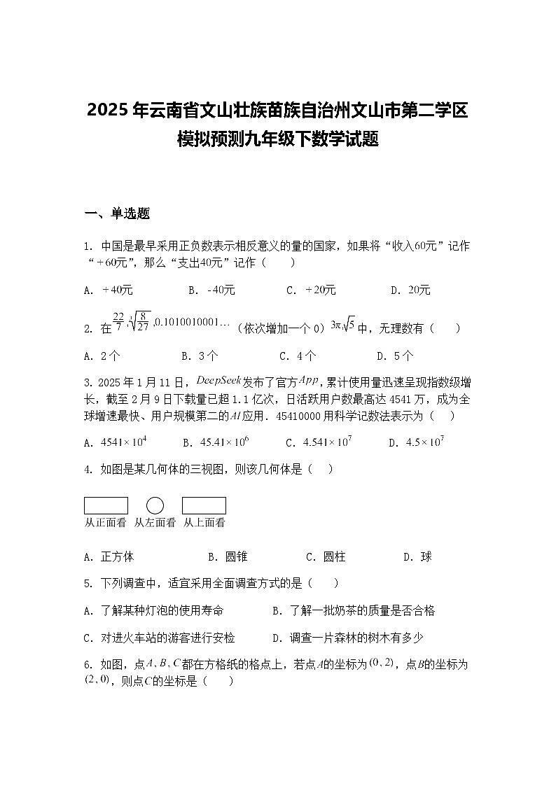 2025年云南省文山壮族苗族自治州文山市第二学区模拟预测九年级下数学试题(含答案解析)第1页