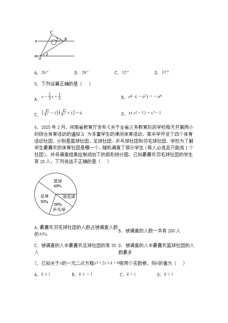 2025年河南省周口市郸城县九年级下中考数学模拟考试卷(含答案解析)第2页