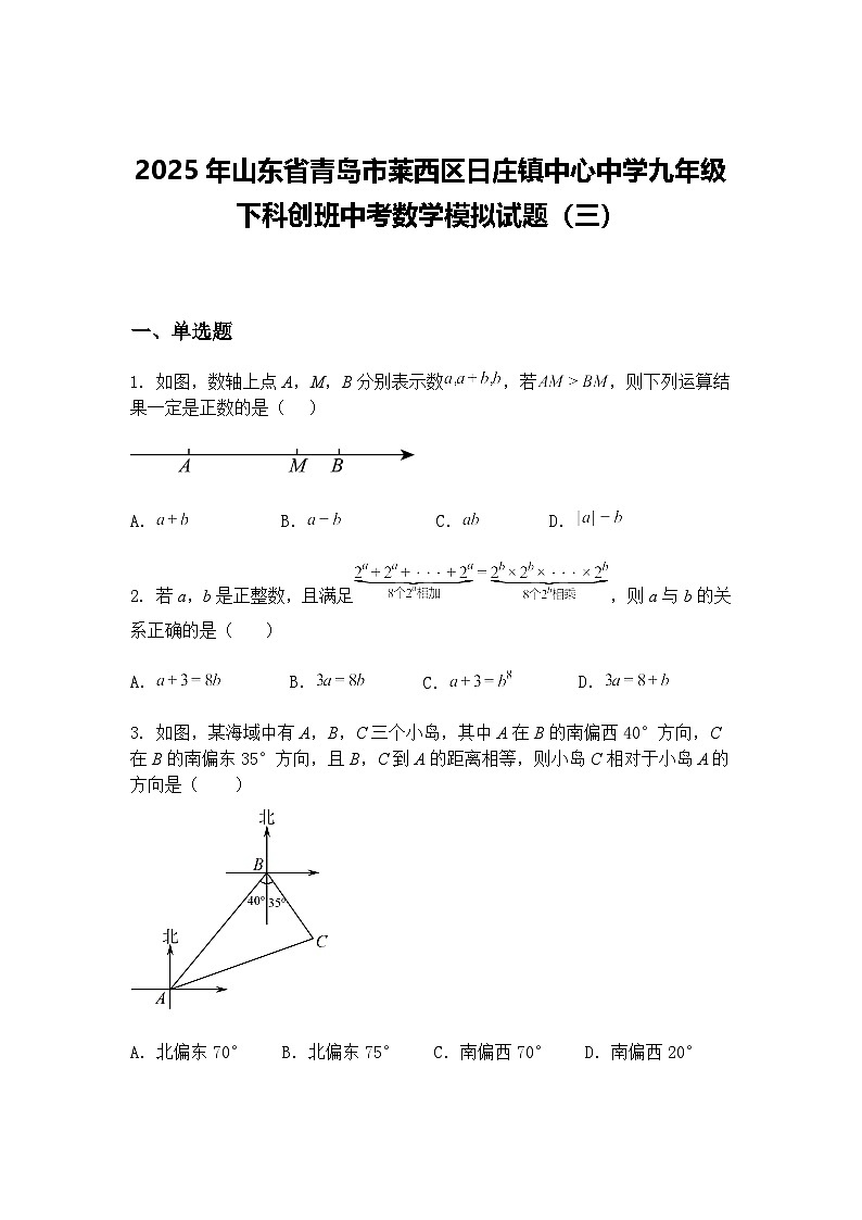2025年山东省青岛市莱西区日庄镇中心中学九年级下科创班中考数学模拟试题(三)(含答案解析)第1页