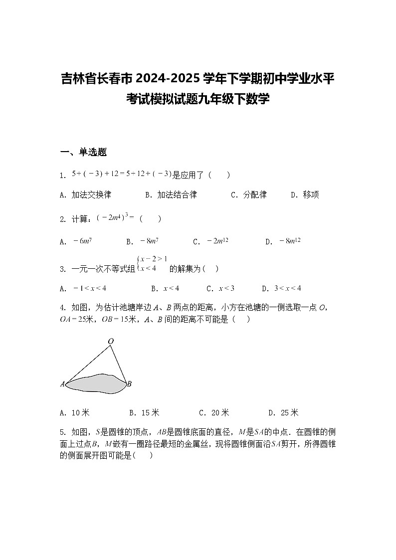 吉林省长春市2024-2025学年下学期初中学业水平考试模拟试题九年级下数学(含答案解析)第1页