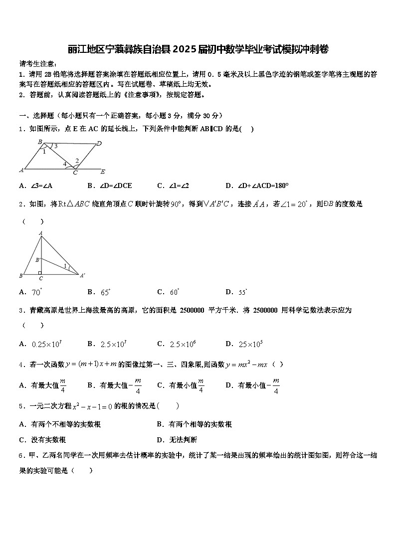丽江地区宁蒗彝族自治县2025届初中数学毕业考试模拟冲刺卷含解析第1页
