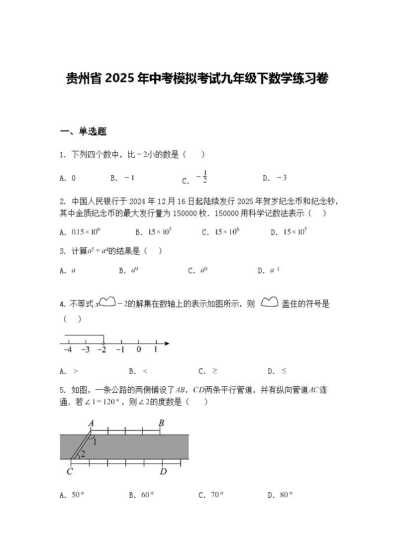 贵州省2025年中考模拟考试九年级下数学练习卷(含答案解析)第1页