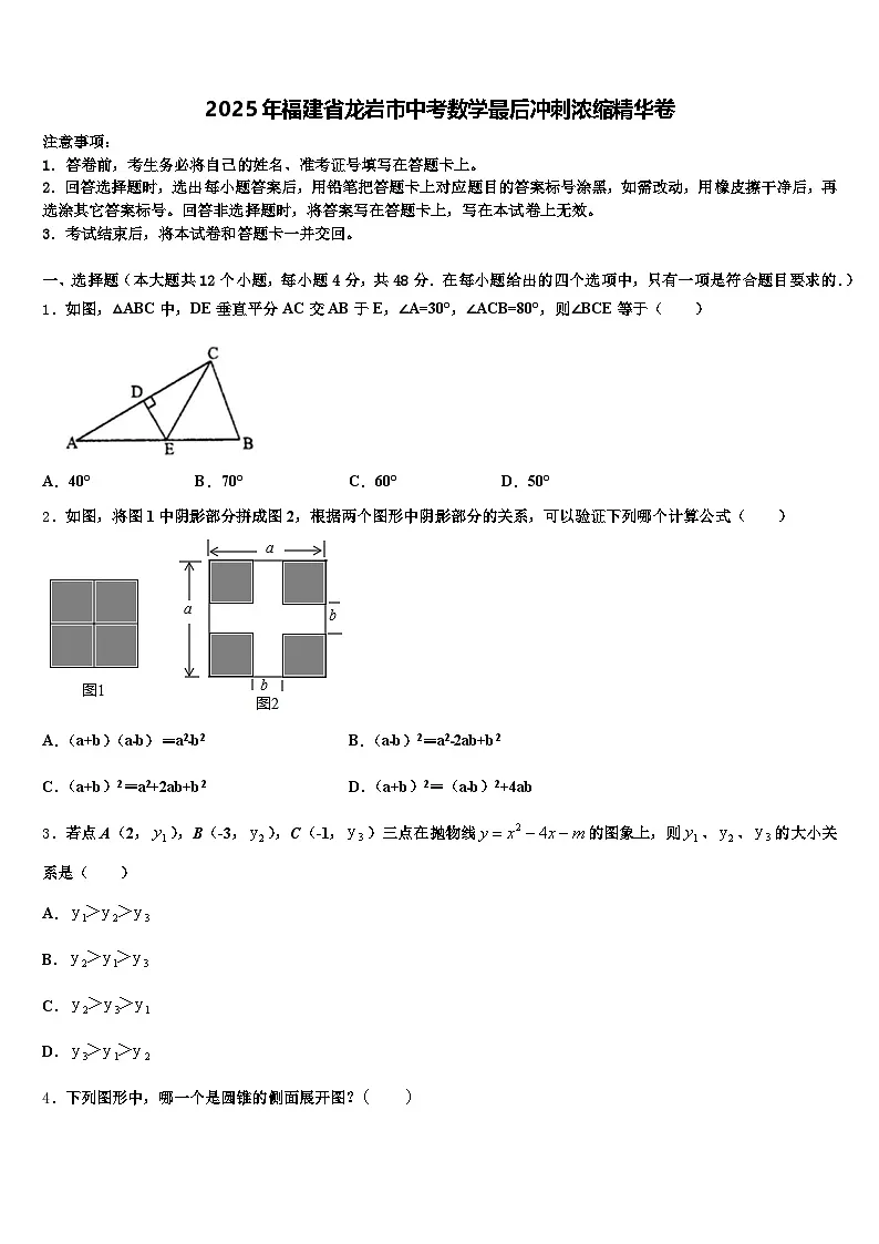 2025年福建省龙岩市中考数学最后冲刺浓缩精华卷含解析第1页