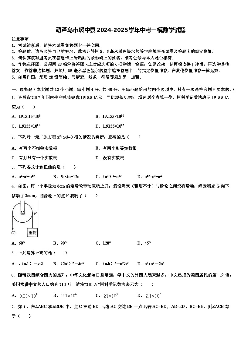 葫芦岛市绥中县2024-2025学年中考三模数学试题含解析第1页