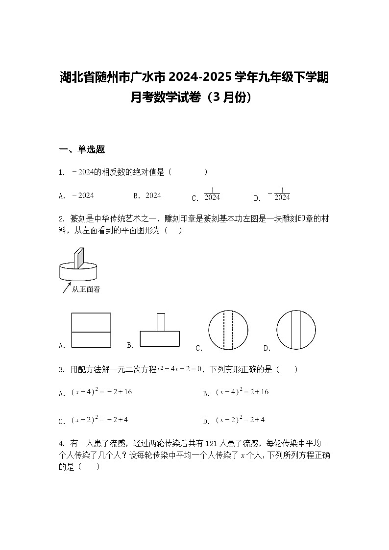 湖北省随州市广水市2024-2025学年九年级下学期月考数学试卷(3月份)(含答案解析)第1页