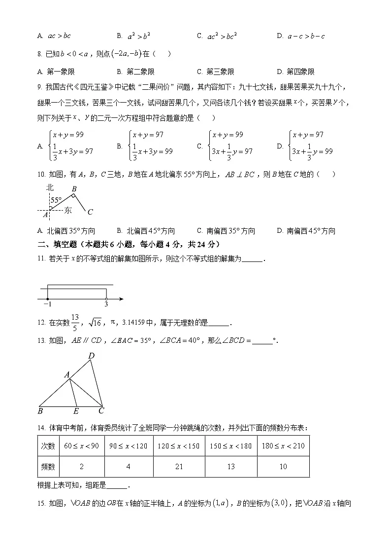 福建省福州市闽侯县2023-2024学年七年级下学期期末数学试题(原卷版)-A4第2页