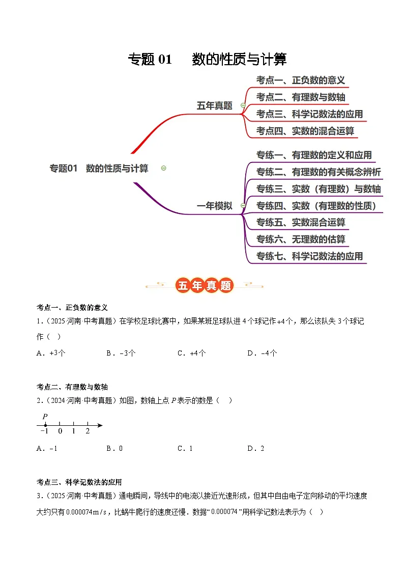 中考数学 专题练习01 数的性质与计算(河南专用)(原卷版)第1页