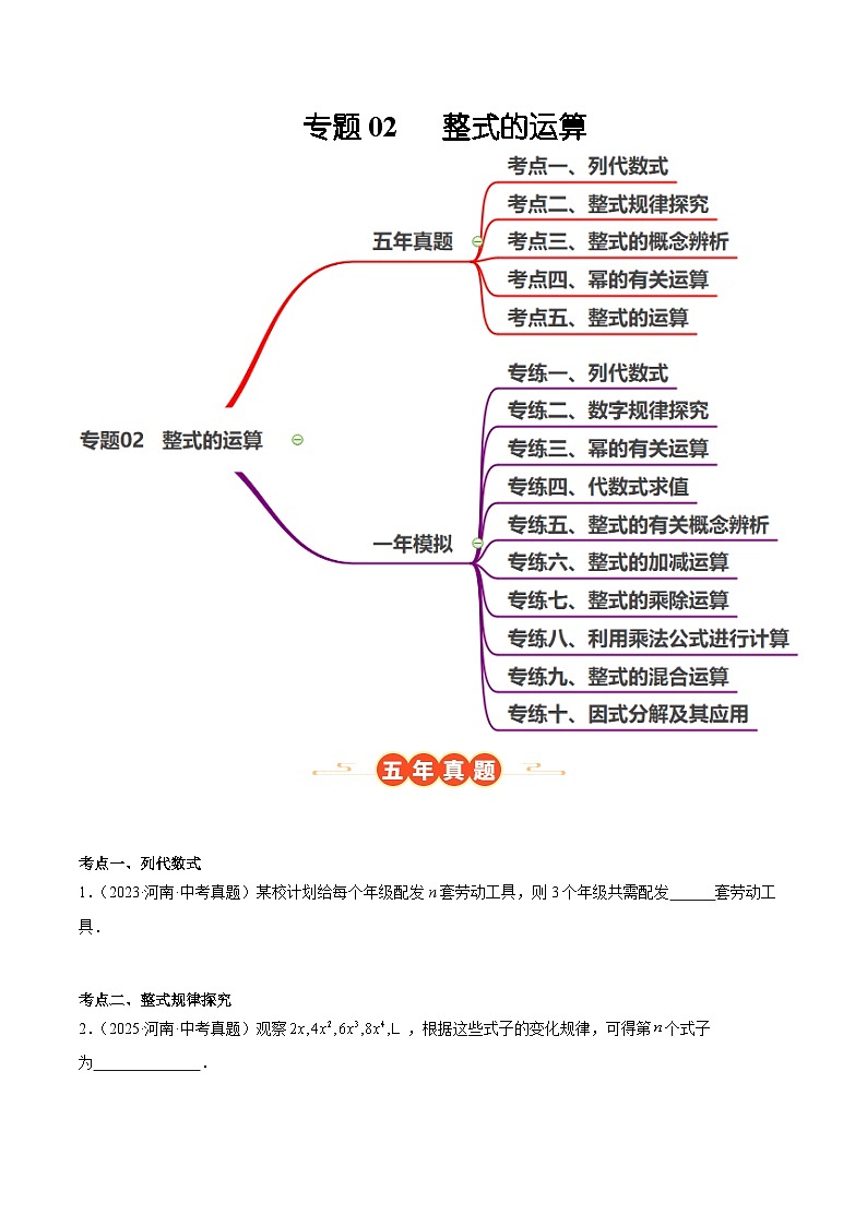 中考数学 专题练习02 整式的运算(河南专用)(原卷版)第1页