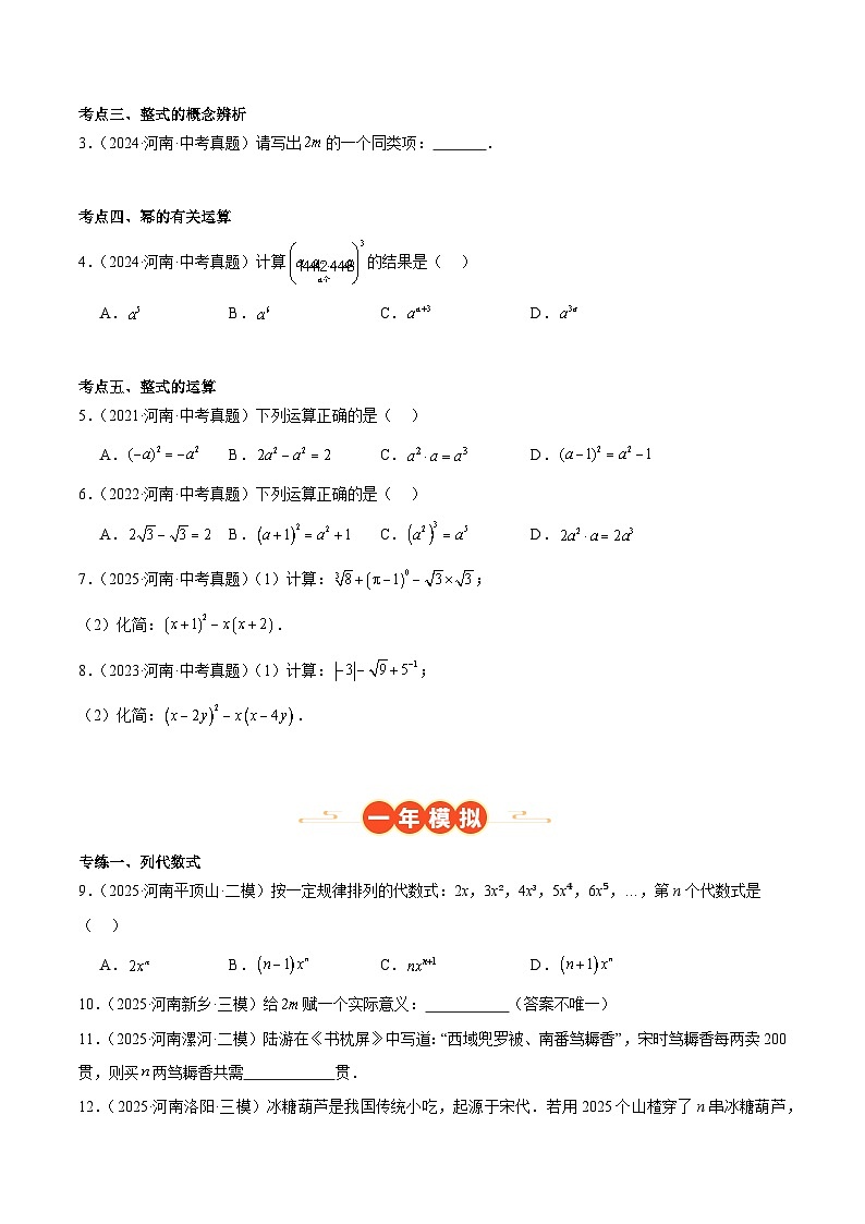 中考数学 专题练习02 整式的运算(河南专用)(原卷版)第2页