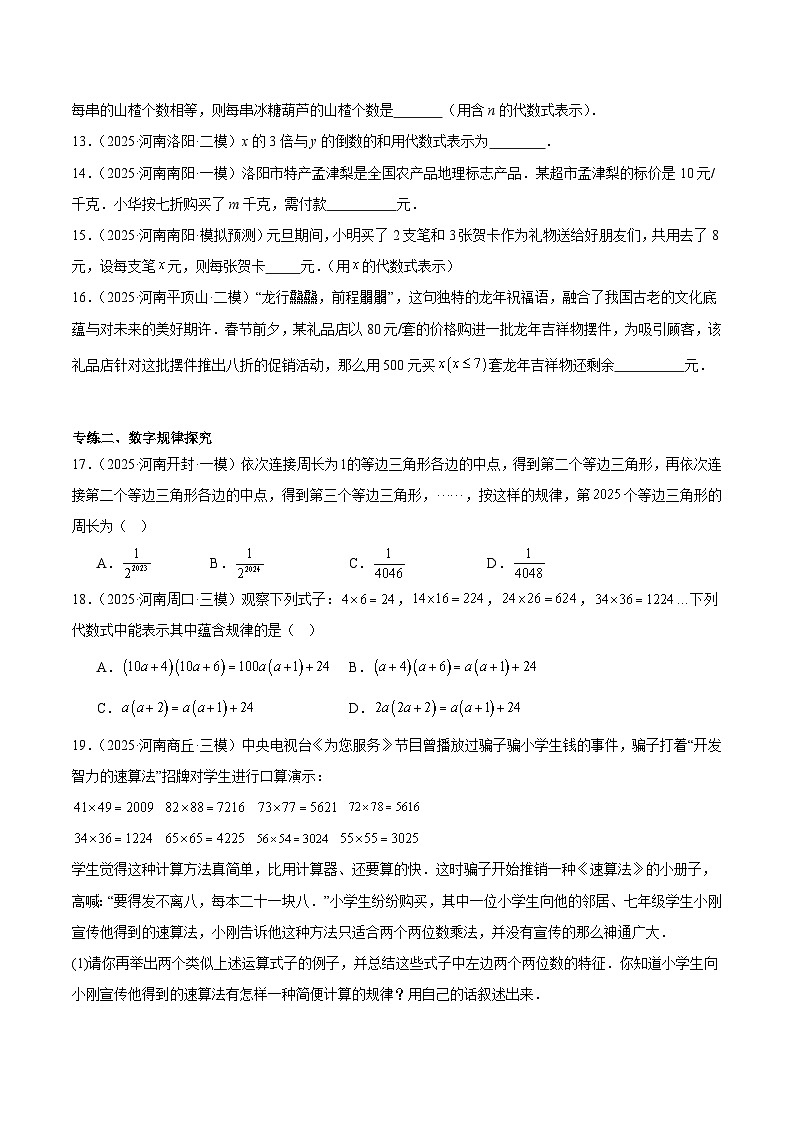 中考数学 专题练习02 整式的运算(河南专用)(原卷版)第3页