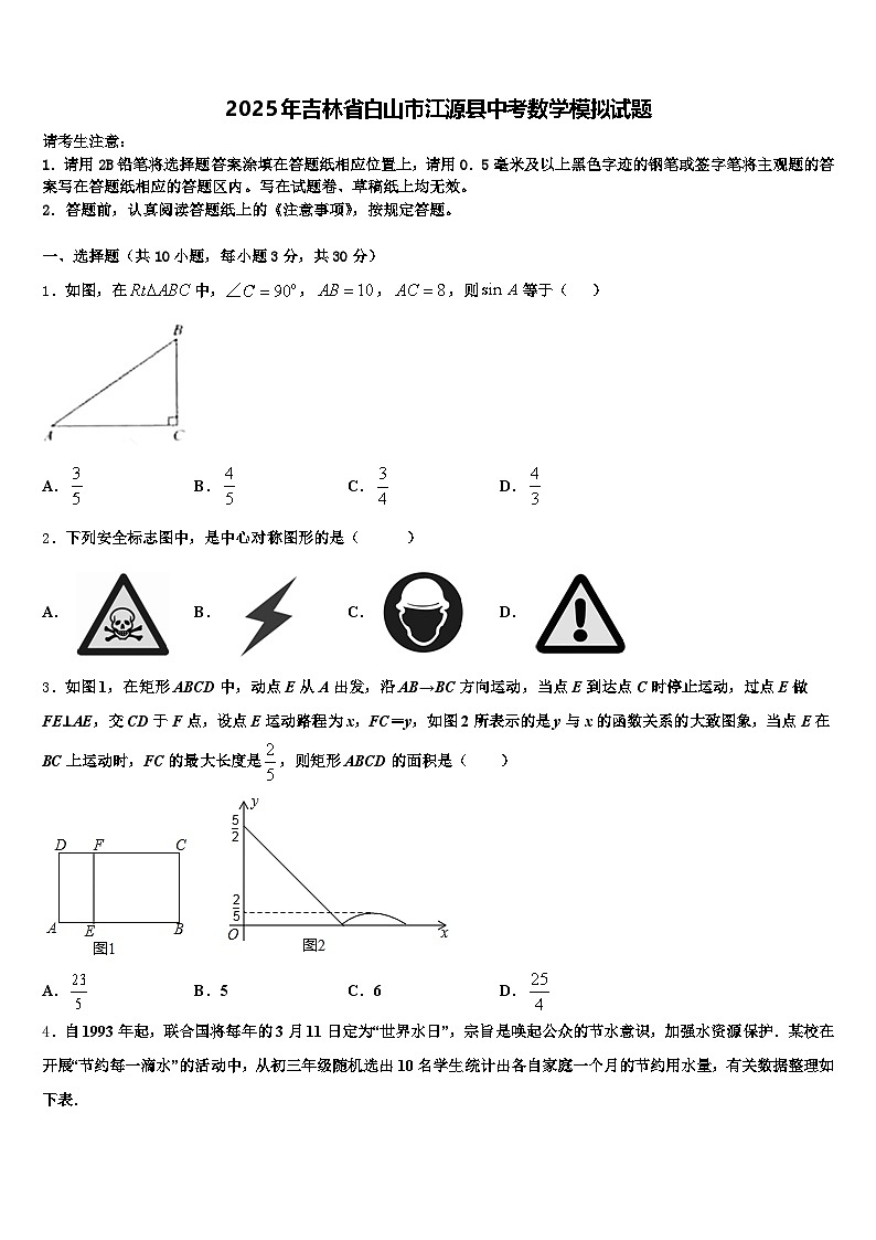 2025年吉林省白山市江源县中考数学模拟试题含解析第1页