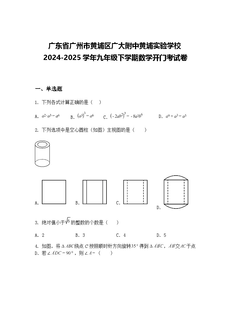 广东省广州市黄埔区广大附中黄埔实验学校2024-2025学年九年级下学期数学开门考试卷(含答案解析)第1页