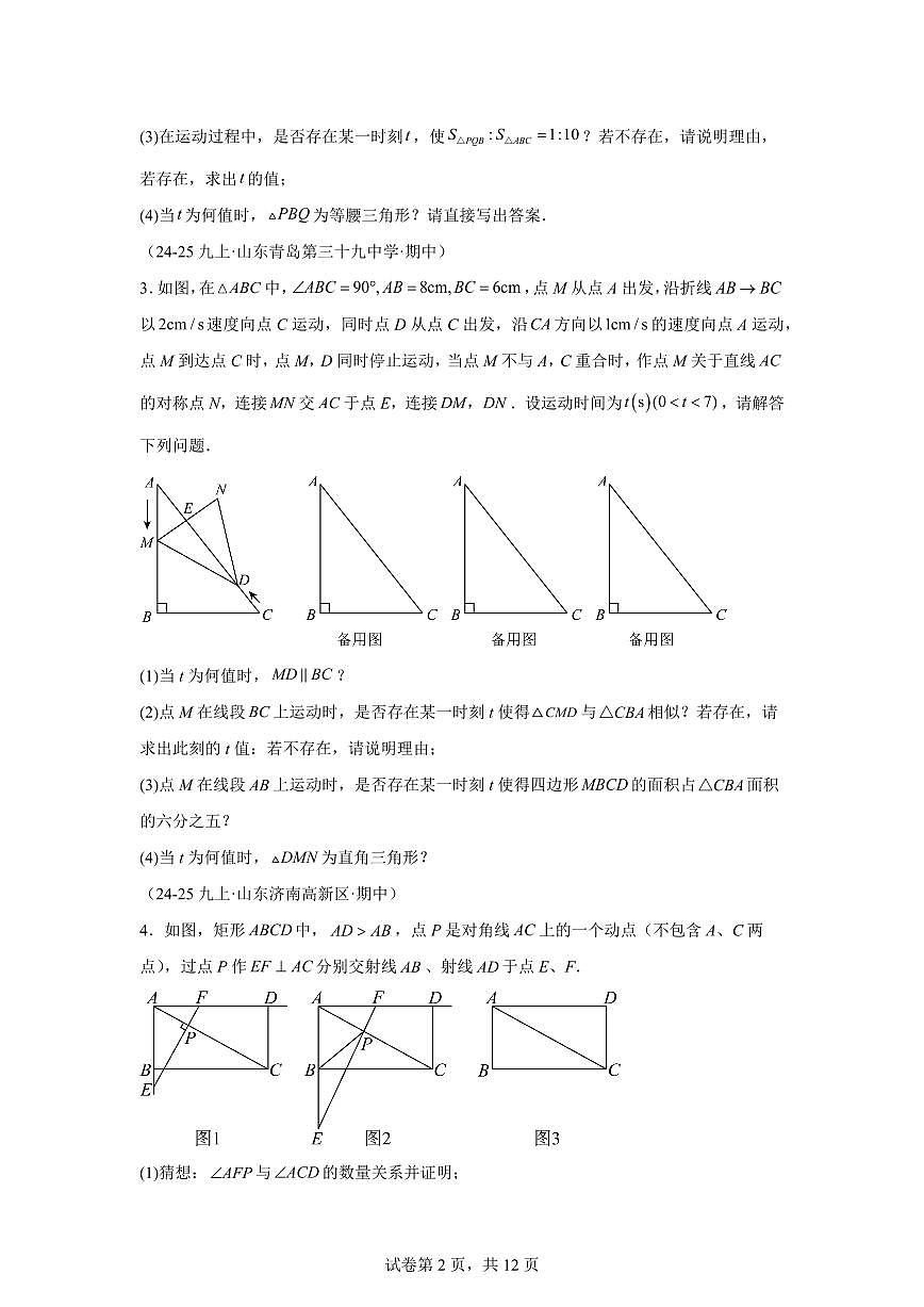 专题12相似三角形压轴题(期中真题)九年级数学上册北师大版(含答案)第2页