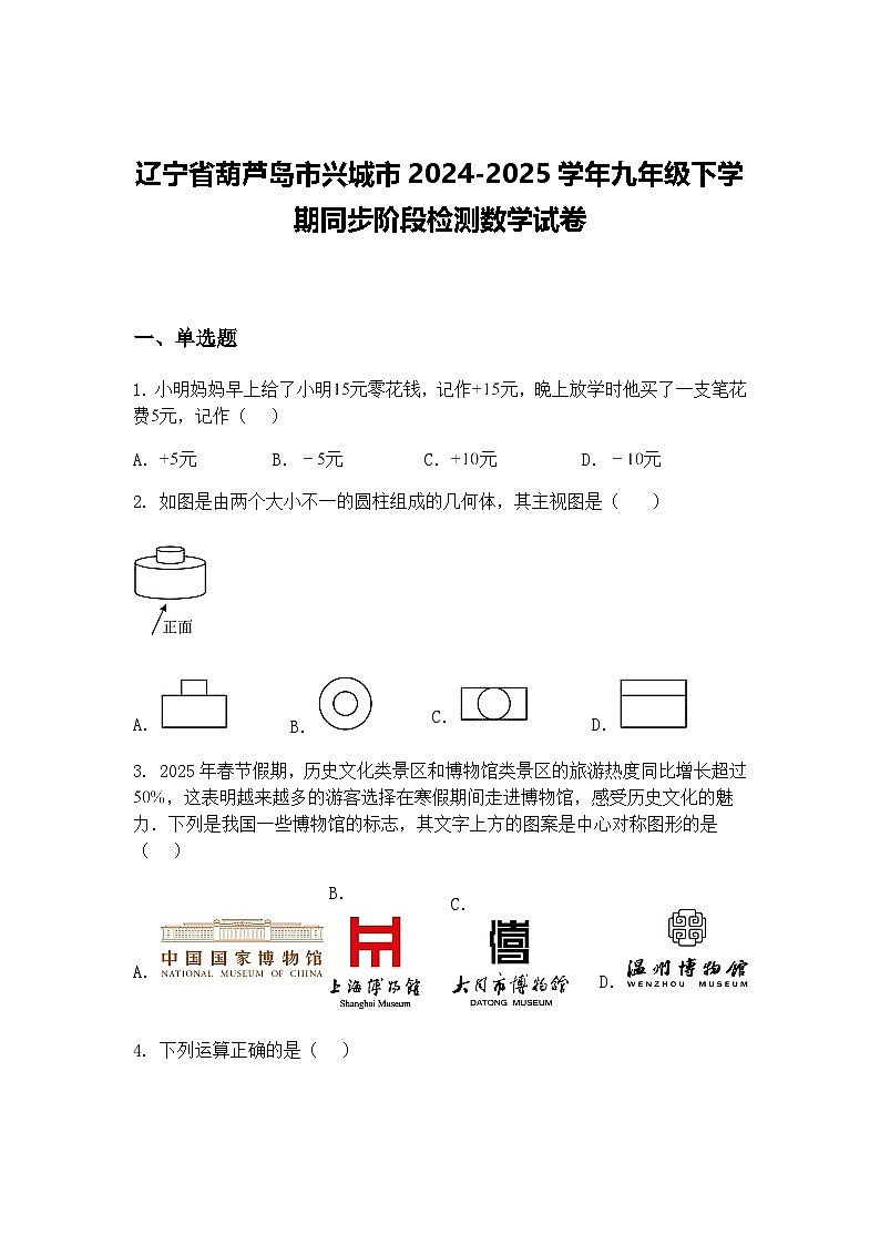 辽宁省葫芦岛市兴城市2024-2025学年九年级下学期同步阶段检测数学试卷(含答案解析)第1页