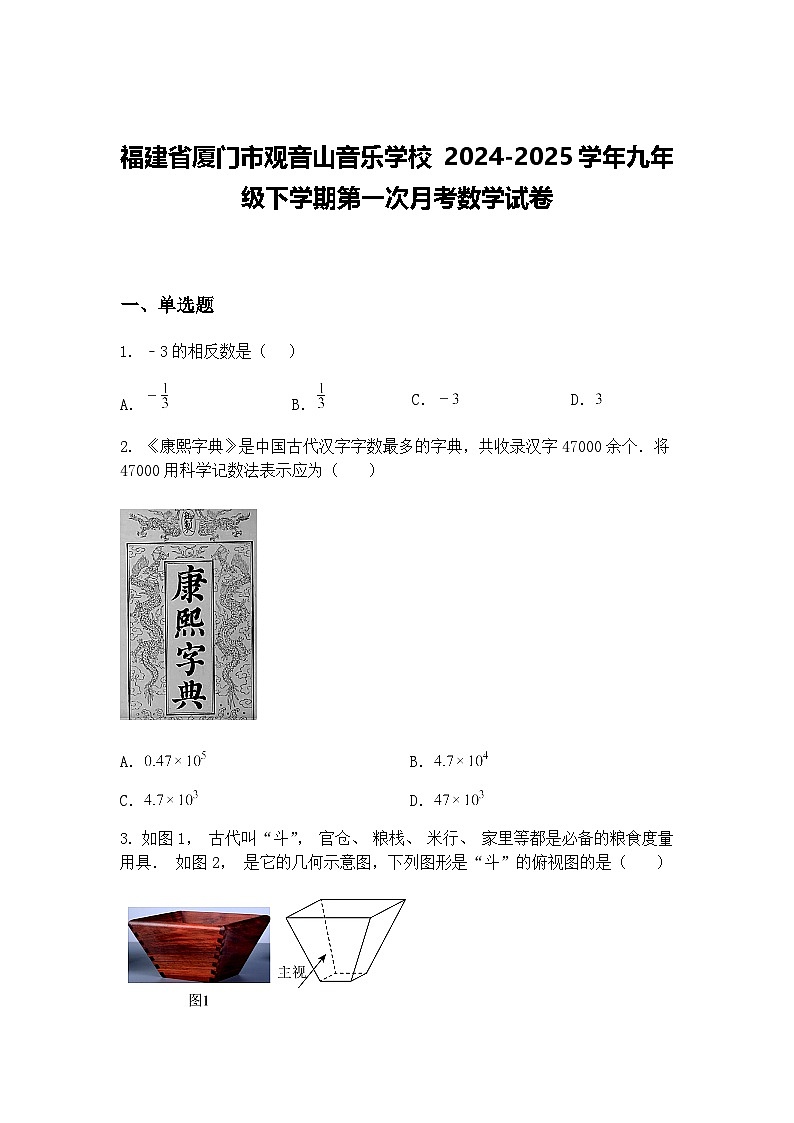 福建省厦门市观音山音乐学校 2024-2025学年九年级下学期第一次月考数学试卷(含答案解析)第1页