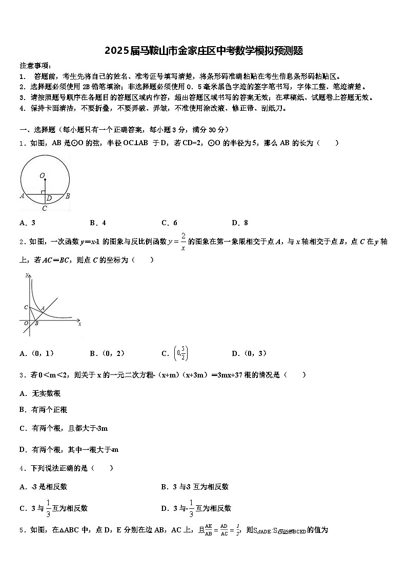 2025届马鞍山市金家庄区中考数学模拟预测题含解析第1页