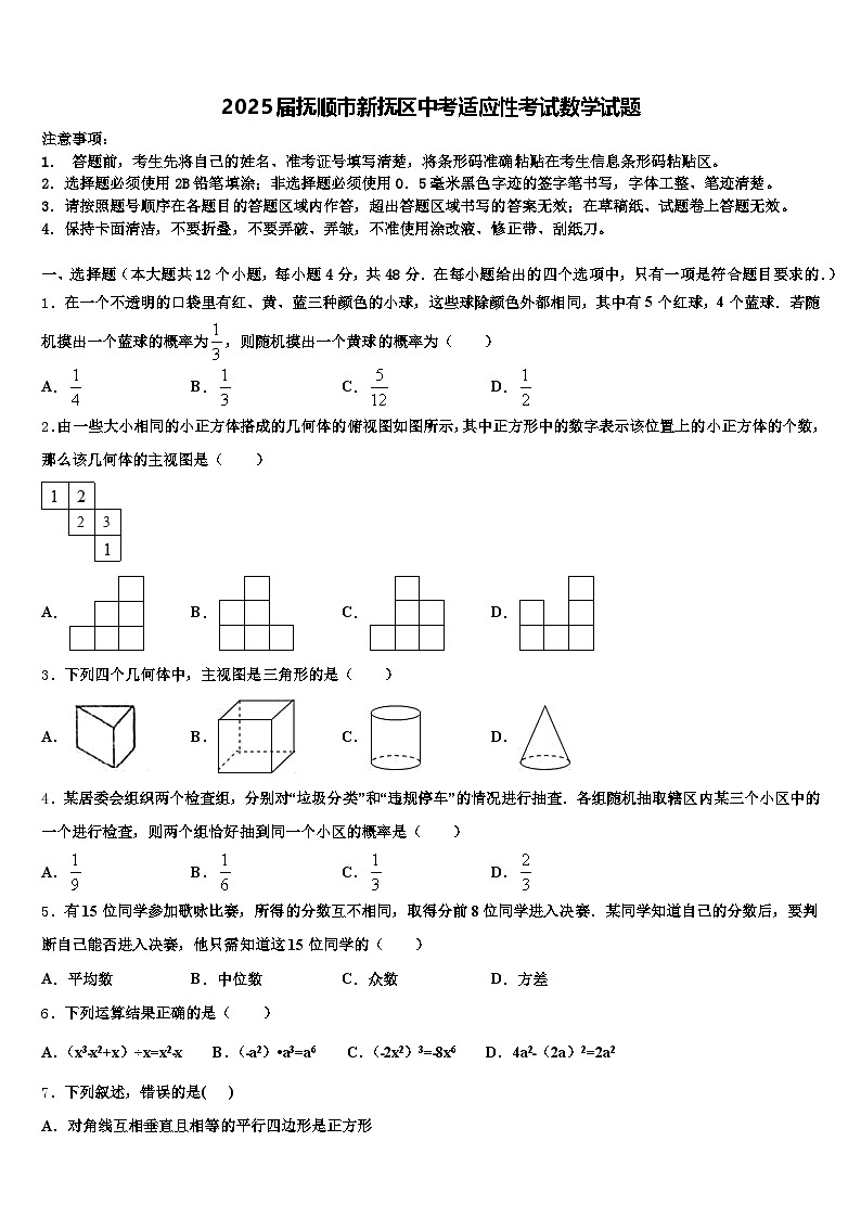 2025届抚顺市新抚区中考适应性考试数学试题含解析第1页