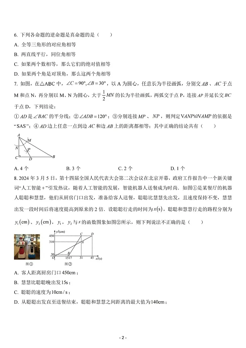 2024-2025学年广东省深圳市罗湖区深圳中学八年级上学期期末考试数学试卷(含答案)第2页