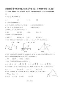 浙江省 温州市第二中学2024-2025学年 九年级上学期10月数学月考卷