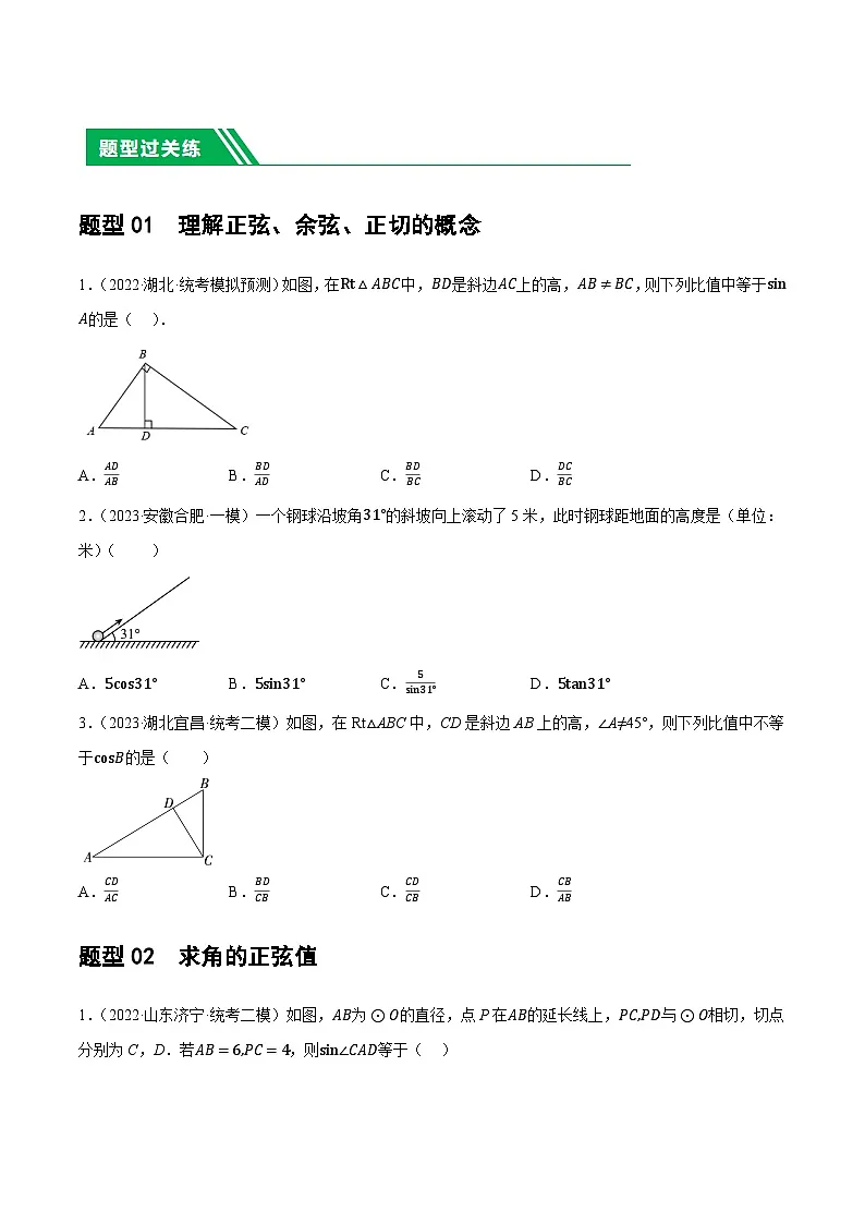 通用版【中考数学】精品【二轮复习】第32讲 锐角三角函数及其应用(练习)(原卷版)第2页