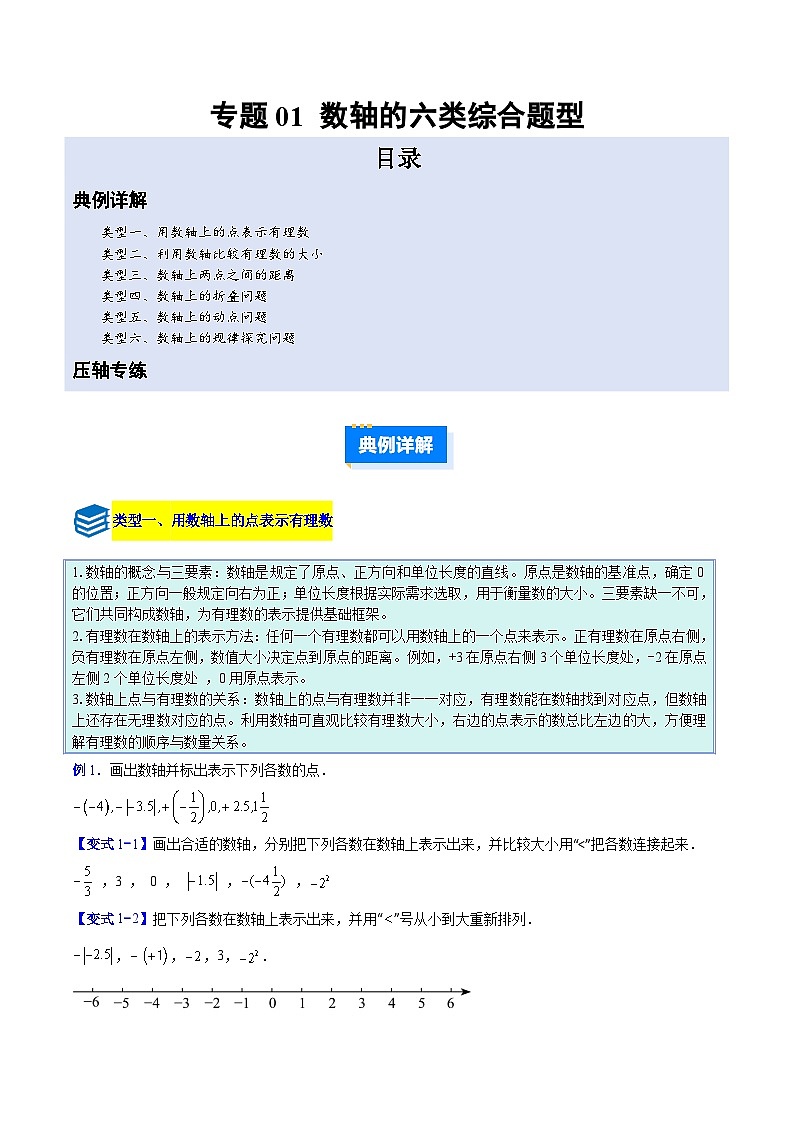 专题01 数轴的六类综合题型(压轴题专项训练)数学人教版2024七年级上册(原卷版)第1页