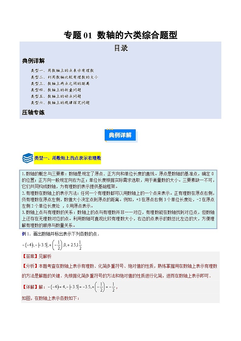 专题01 数轴的六类综合题型(压轴题专项训练)数学人教版2024七年级上册(解析版)第1页