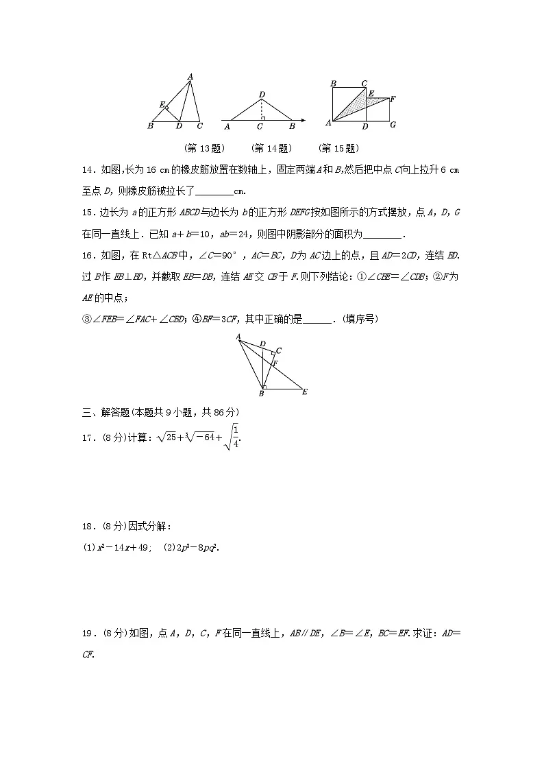 福建省2025八年级数学上学期期末学情评估试卷一(附解析华东师大版)第3页