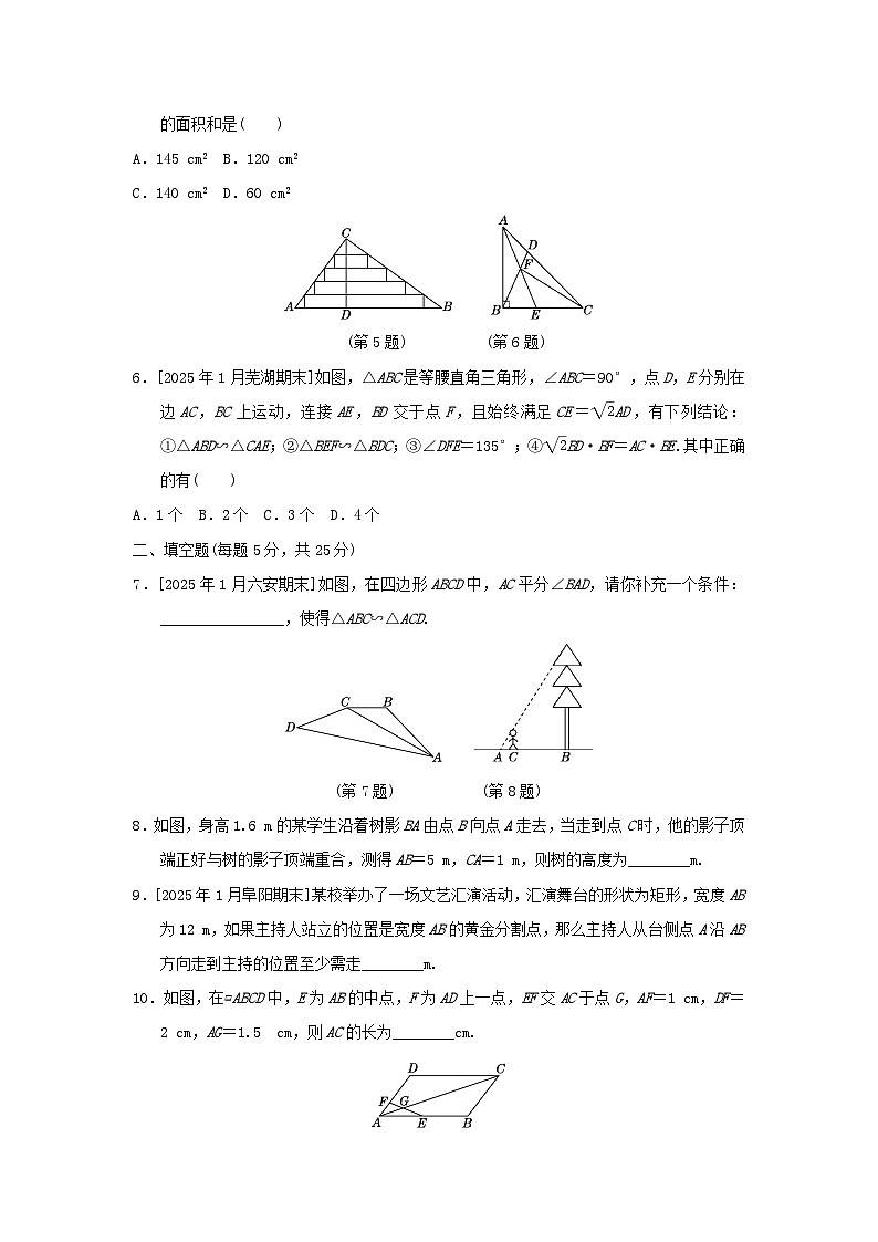 安徽省2025秋九年级数学上册第22章相似形单元复习试卷(附解析沪科版)第2页