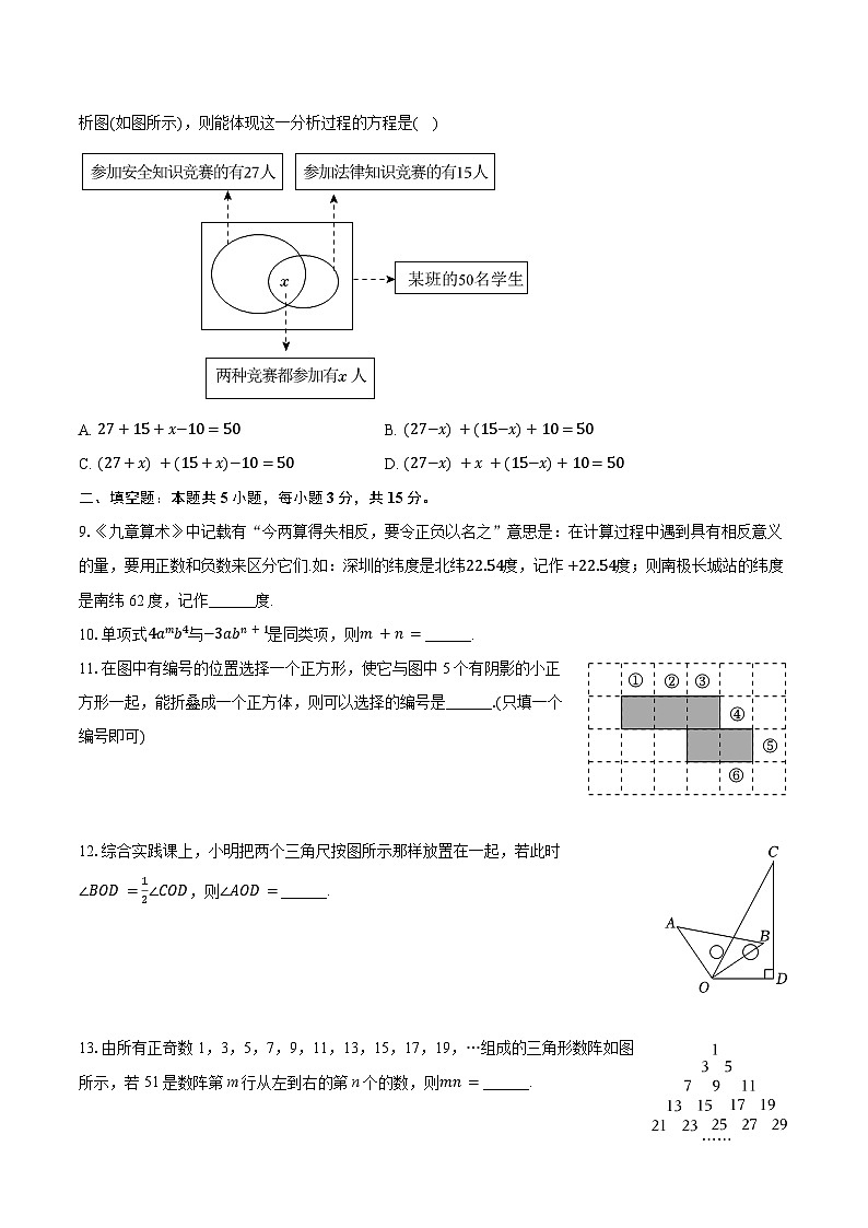 广东省深圳市福田区2024-2025学年七年级上学期期末考试数学试卷 含答案第3页