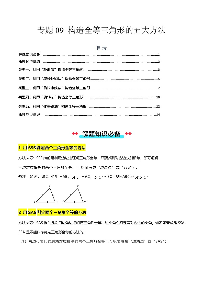 专题09 构造全等三角形的五大方法-原卷版第1页