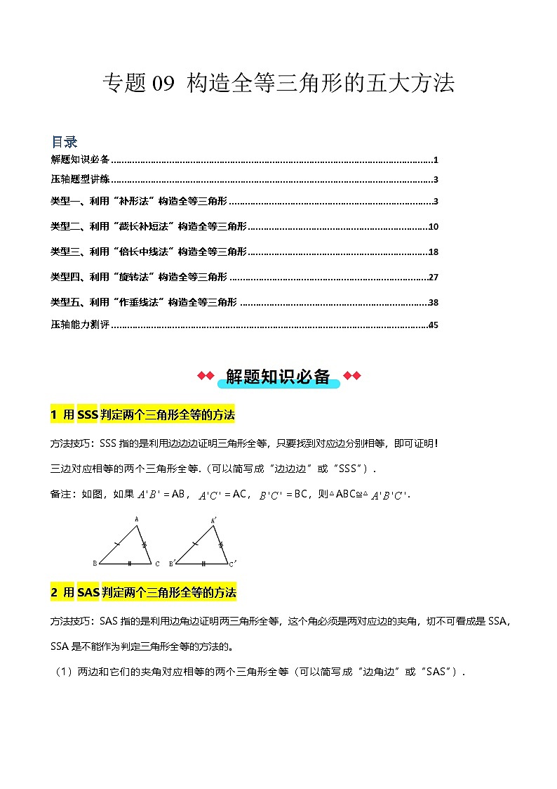 专题09 构造全等三角形的五大方法-解析版第1页