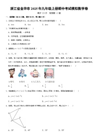 浙江省金华市2025年九年级上册期中考试模拟数学卷  含答案