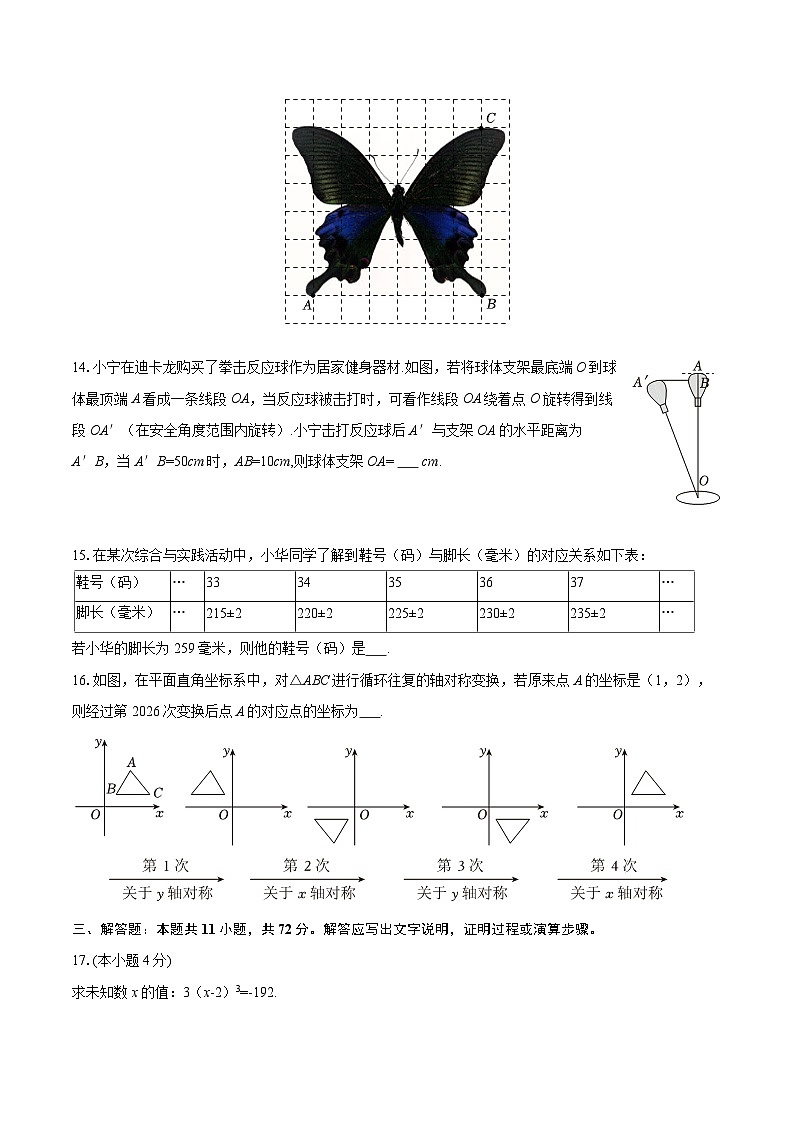 2025-2026学年甘肃省白银市八年级(上)期中数学试卷-自定义类型第3页